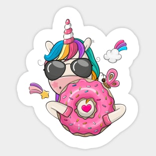 Cute unicorn with a pink donut. Sticker